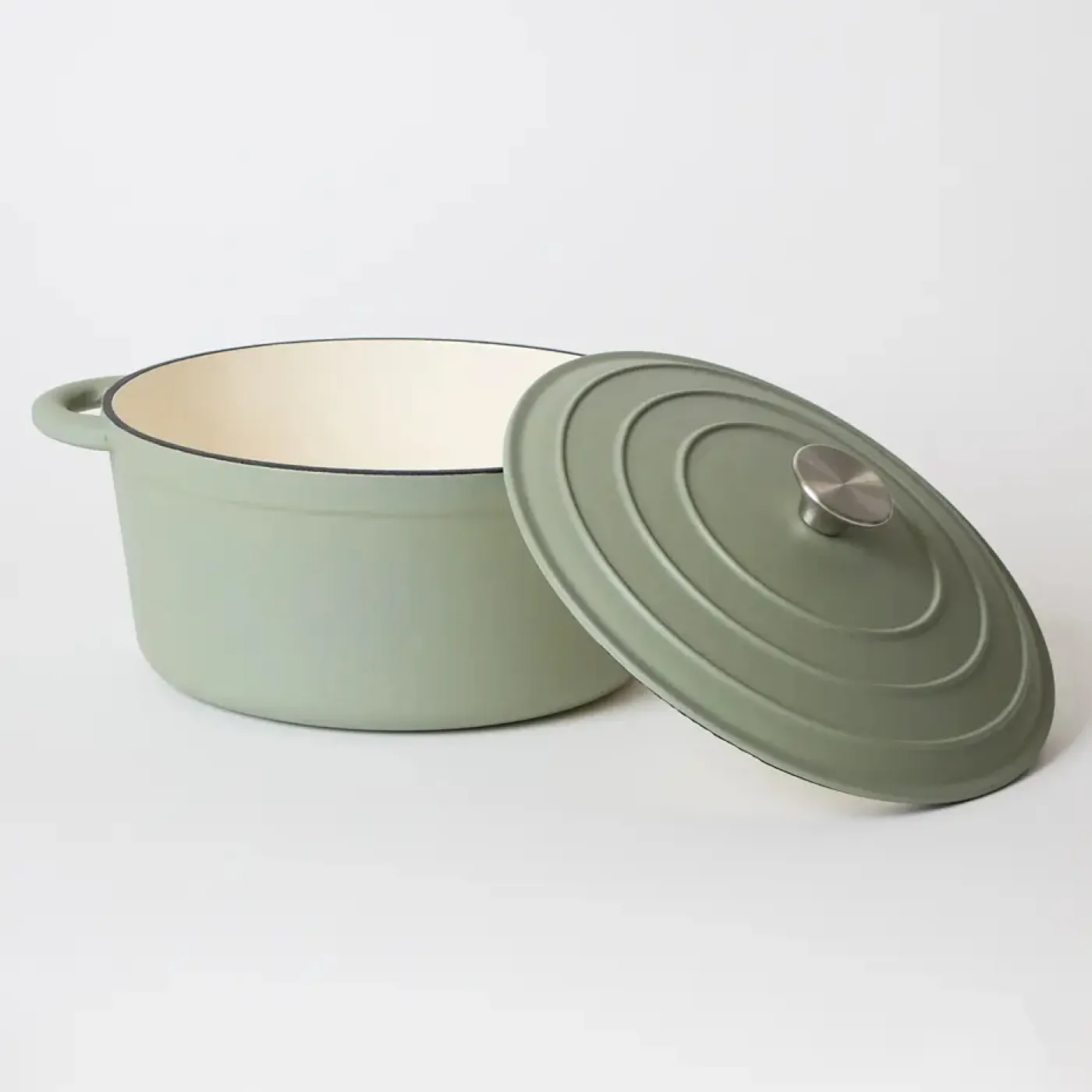 George Collective - Cast Iron Round Casserole 28cm - Matte Sage/Silver Lid - 图片 2